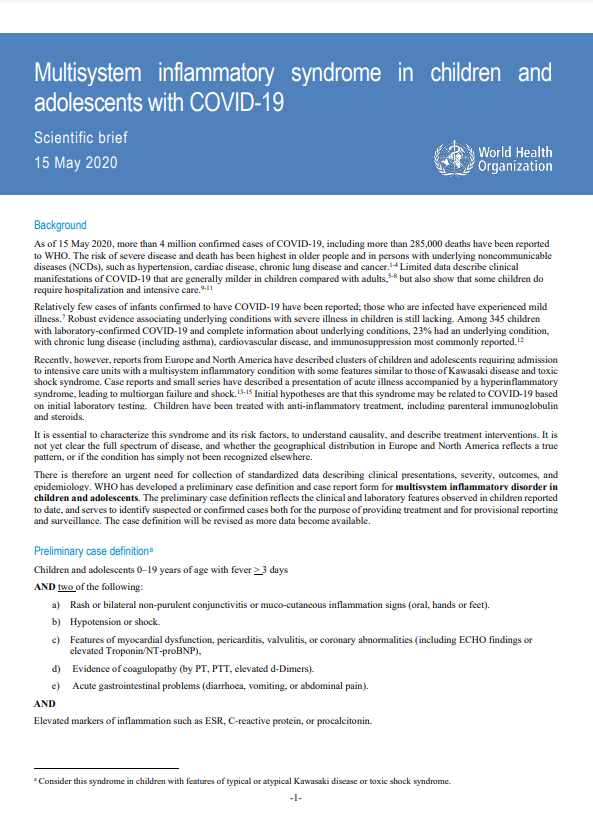 WHO Case Report Form and Scientific Brief Multisystem inflammatory(01)